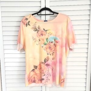 Disney Tee, Size 3XL, Tinkerbell Roses Dreamy TieDye, Cotton Blend, Short Sleeve